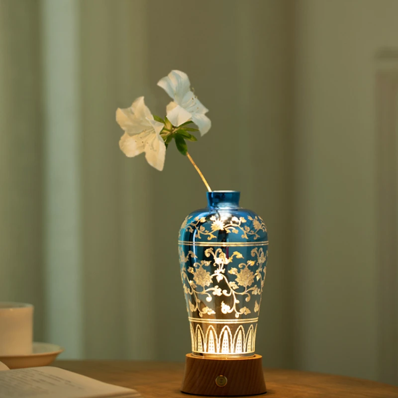 

Streamer Blue Shadow Vase Night Light Decorative Flower Arrangement Advanced Flower Table Lamp