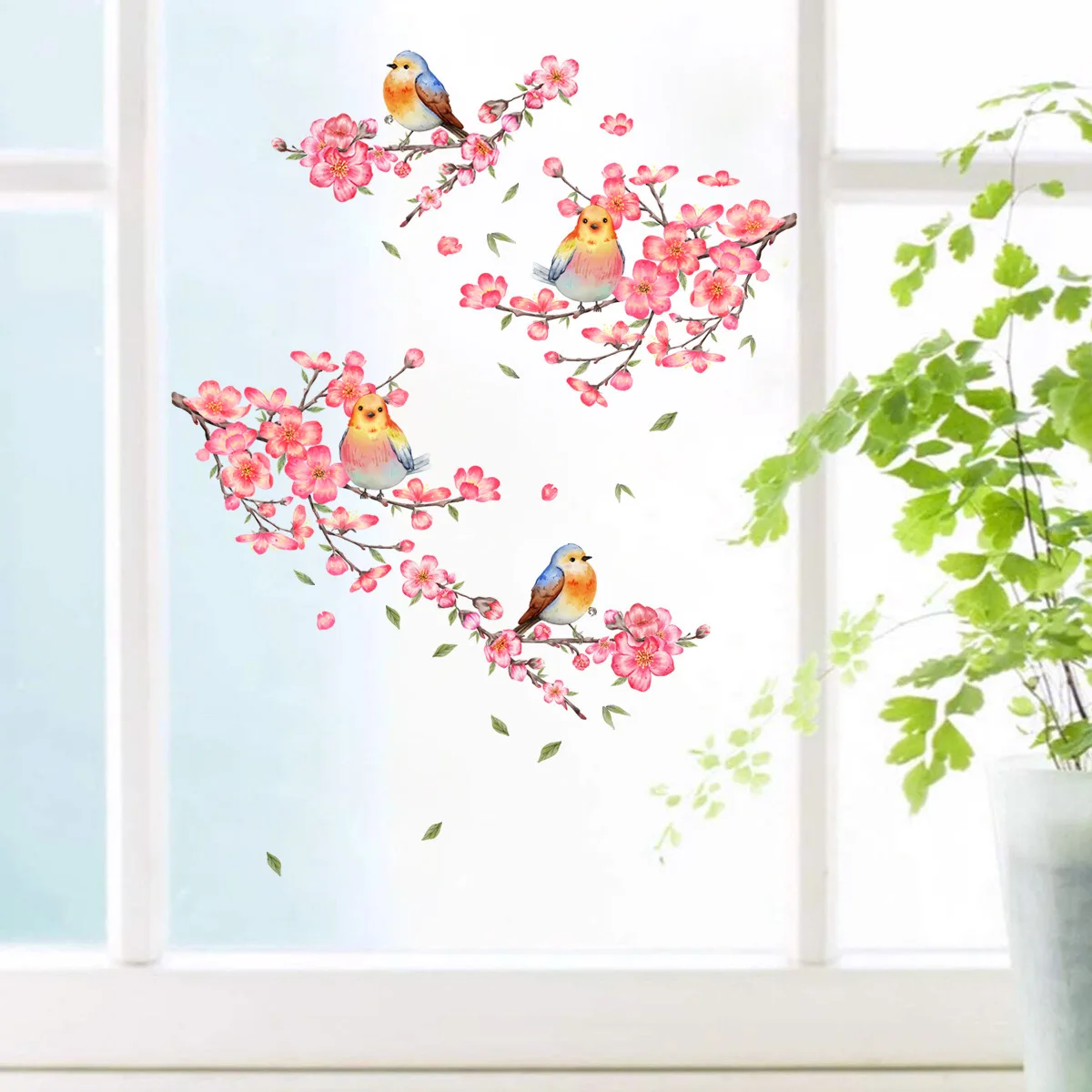 Spring Summer Tree Branch Bird Stickers Window Cling Butterfly Decals Glass Door Decoration Home Fridge Kids Room No Glue Vinyl window stickers