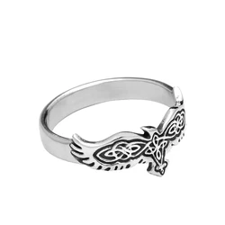 Nordic Odin Crow Stainless Steel Viking Ring with Celtic Knot Design - 8 (Style A)