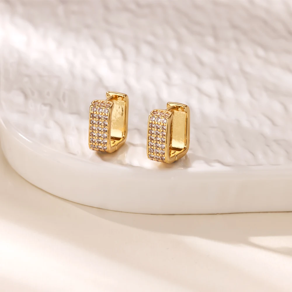 Zircon Square Hoop Earrings Luxury Gold Color Stainless Steel