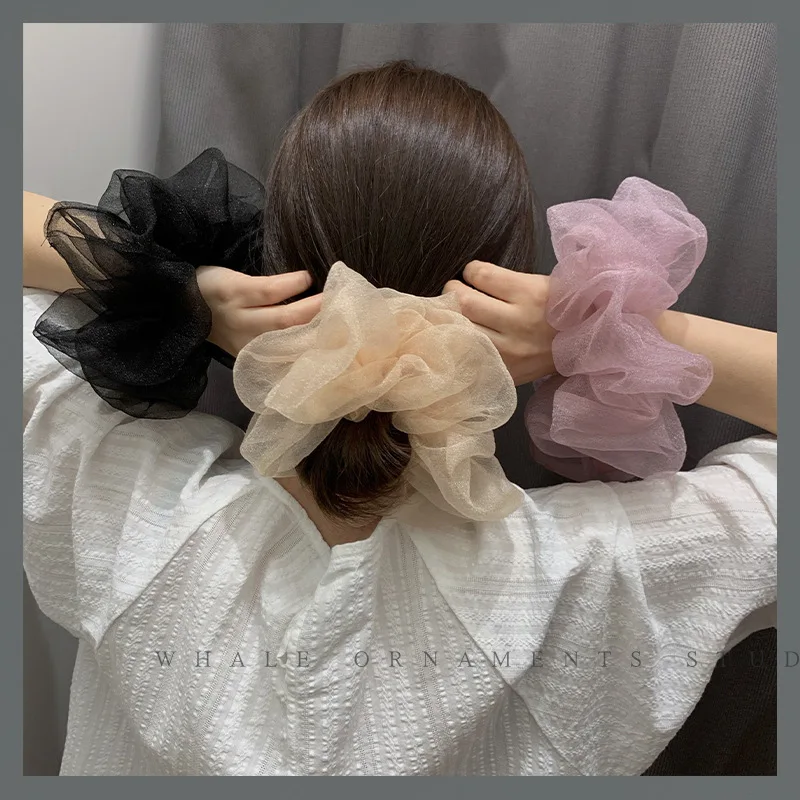 

2023 Summer Organza Scrunchies Women Girl Elastic Hair Band Korean Elegant Ponytail Holder Rubber Tie Band Hair Accessories