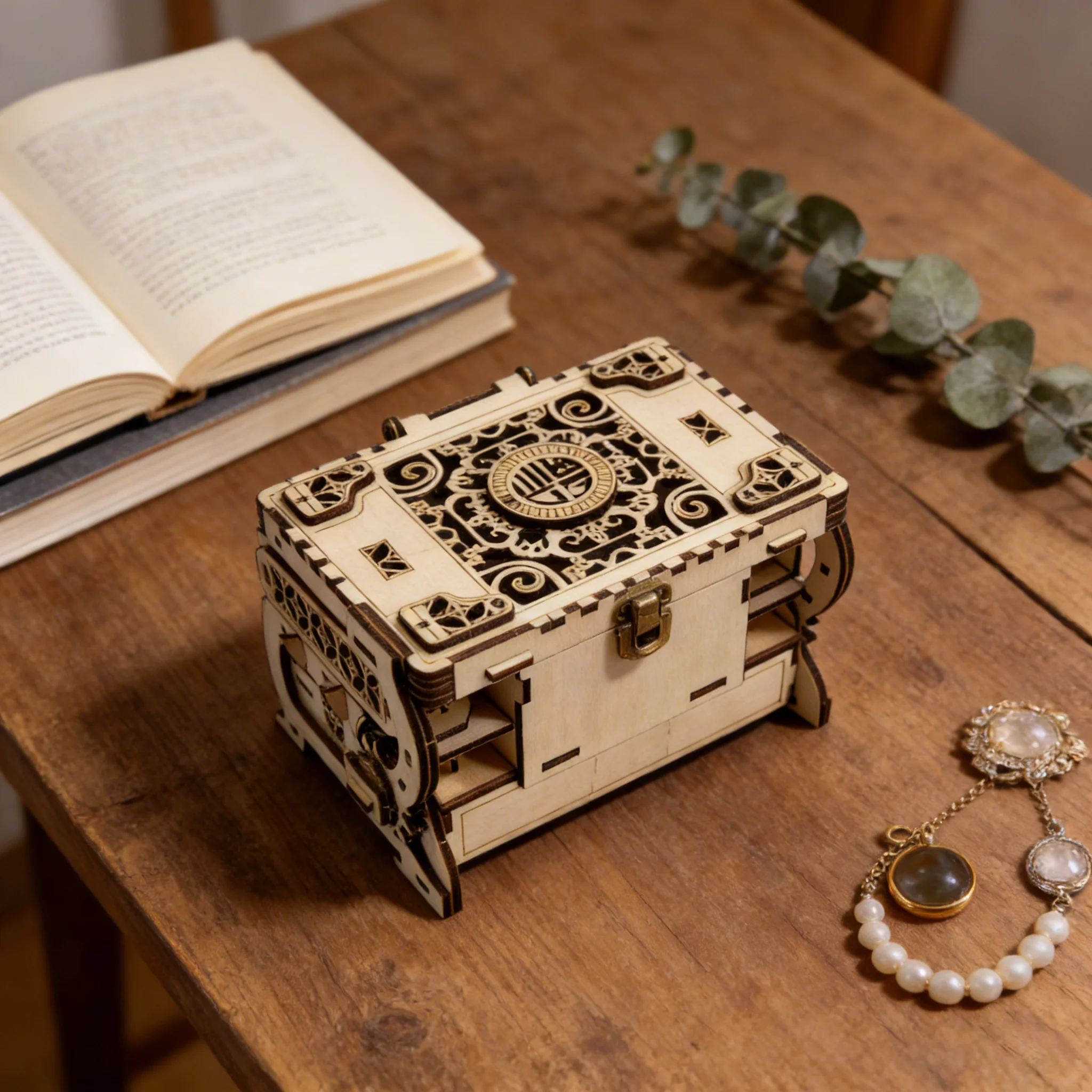 1 Wooden 3D Puzzle Jewelry Box, DIY Wooden Assembly Model, Creative Holiday Decor Gift, Perfect for Family Assembly - 5