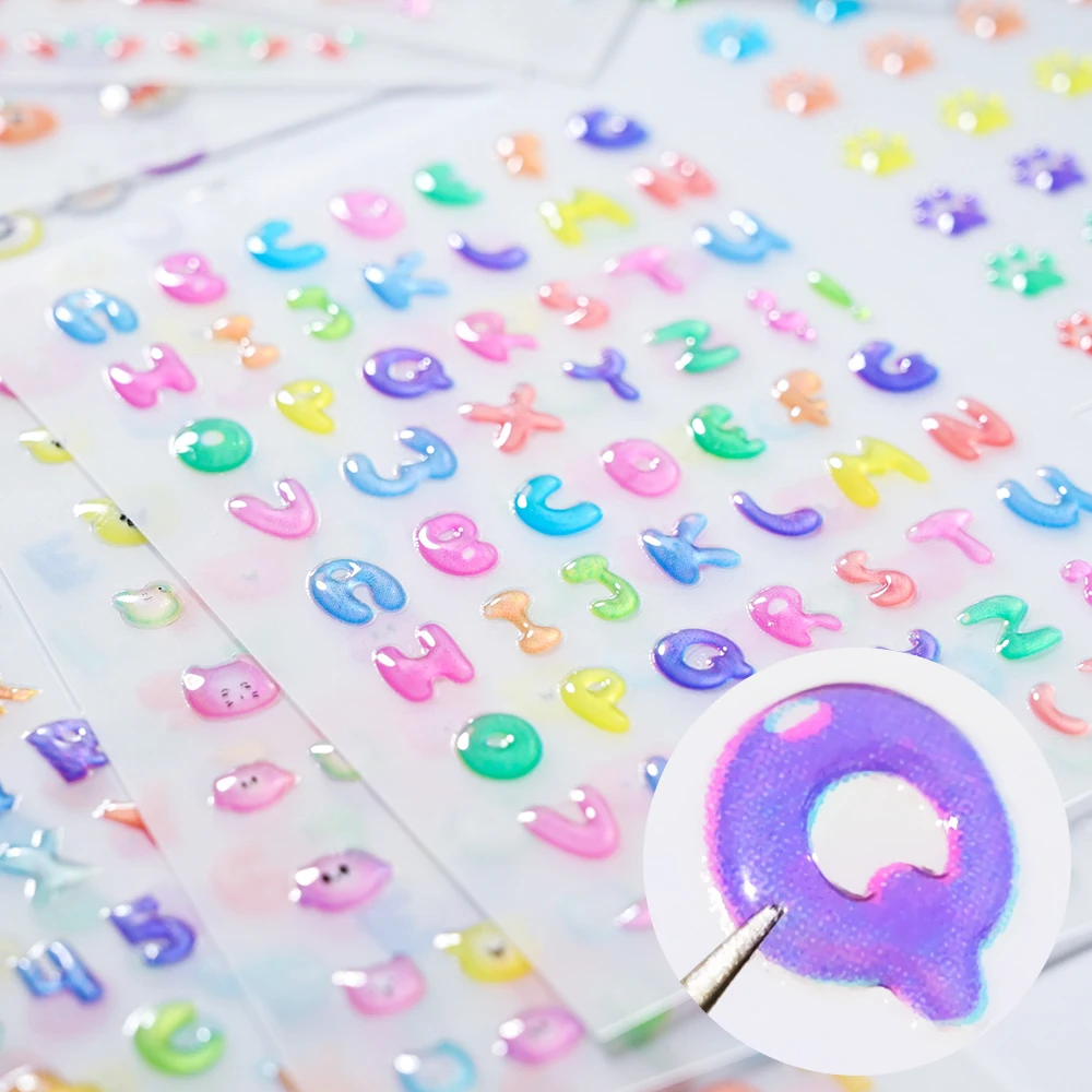 5D Jelly Series Adhesive Nail Sticker Colorful Cartoon Flower Letter Love Star Nail Art Decoration Decals Manicure Accessories