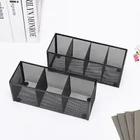 Simple 3/4/5/6 Grids Metal Mesh Desk Organizer Rectangle Durable Pen Holder Cosmetics Brush Storage Box Office Home Supplies 2
