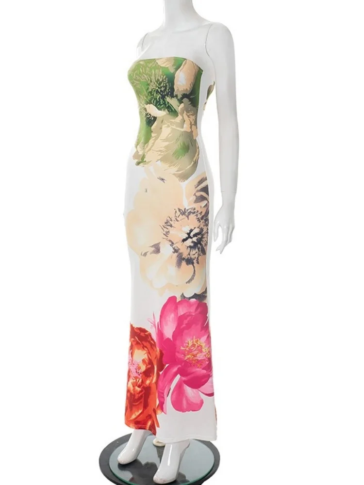 Wmstar Dresses for Women Wholesale Off Shoulder Floral Print Bodycon Stretch New Style Strapless Summer Long Dress 2025