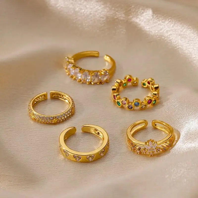 Zircon Geometric Heart Rings Stainless Ste..