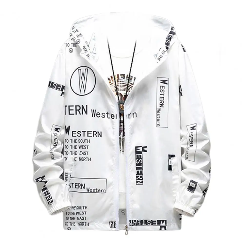 Sun Protection Coat Men's Sun Protection Hooded Jacket with Quick Drying Technology Zipper Placket Letter Print Long for Fishing