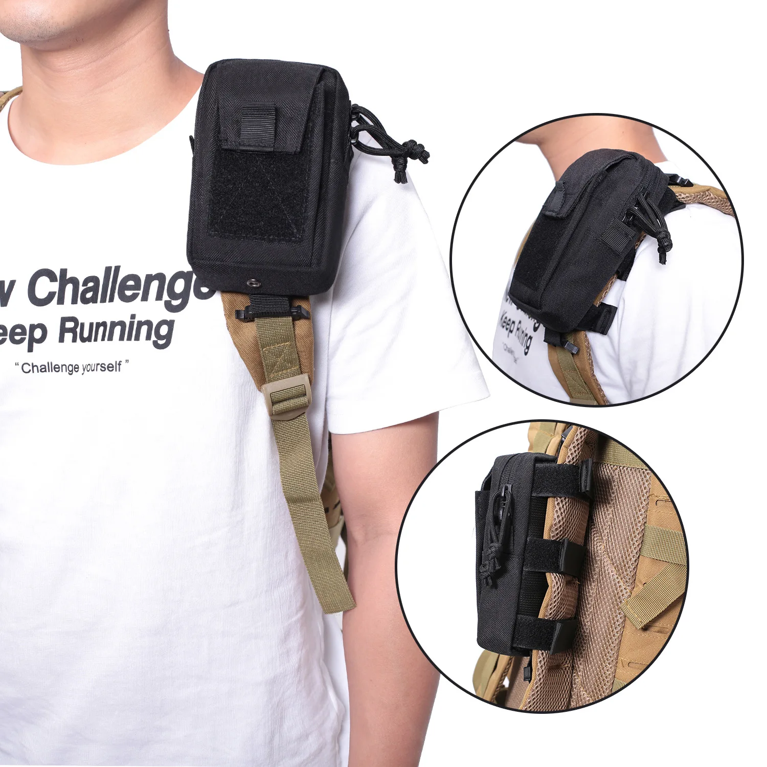 Molle mochila táctica con correa para teléfono, soporte para teléfono, deportes al aire libre, correr, accesorios de emergencia, militar, caza, herramienta EDC, bolsa de cintura