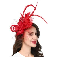 New Fascinators Hat for Women Tea Party Headband Kentucky Derby Wedding Cocktail Sinamay Flower Feathers Hair Clip Headwear 1