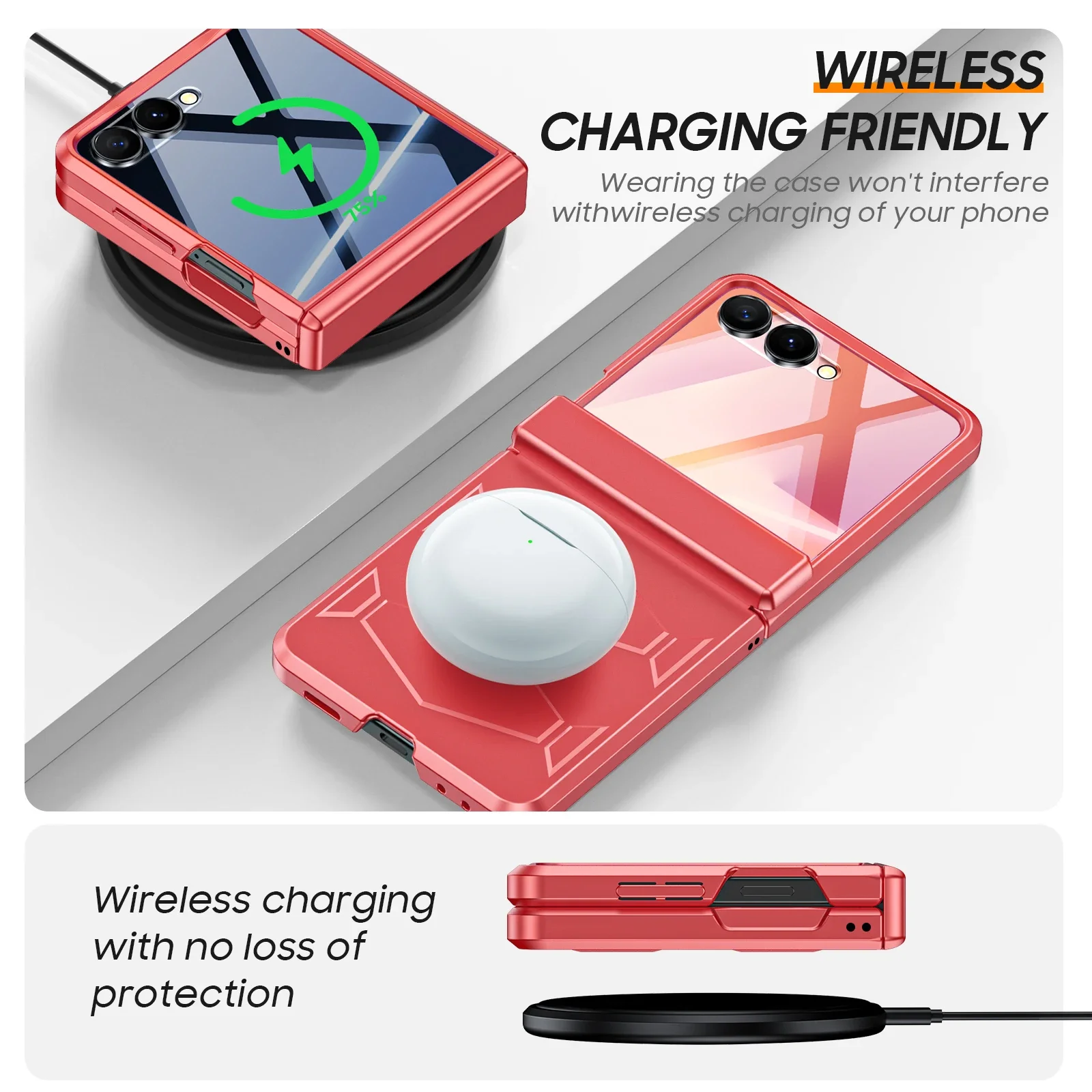 Rose Red Full Hinge Protection Case with Built-in Tempered Glass and Military Drop Proof Cover