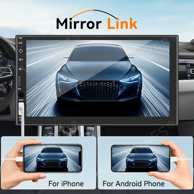 VENBES 1 DIN Radio para automóvil con CarPlay y Android Auto Pantalla táctil de 7 pulgadas Soporte Mirror Link Bluetooth Cámara de marcha atrás opcional 4