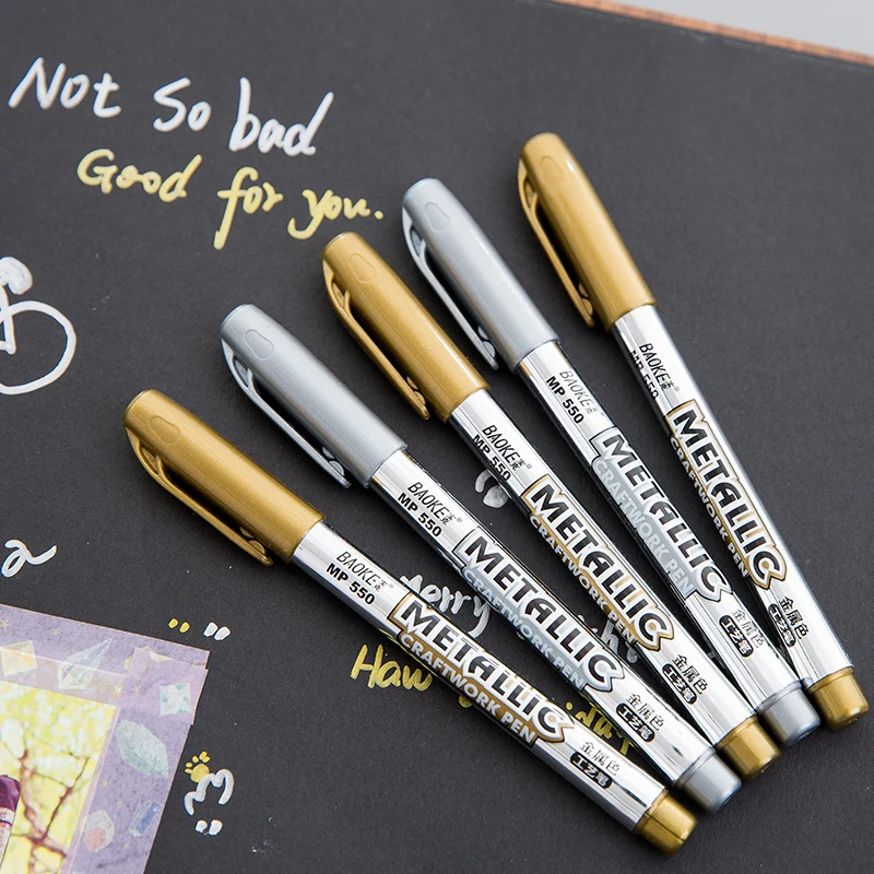 2pcs Waterproof Permanent Marker Pens Gold Silver Color Non-Toxic