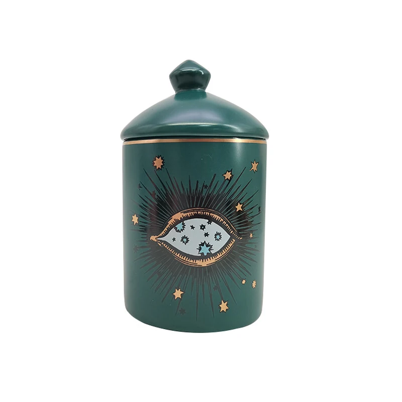 Starry Sky Eye Ceramic Decorative Jars Lids Candle Holder Tarros Para Velas Pot Bougie Vide Verre Keramiek Potje Met Deksel