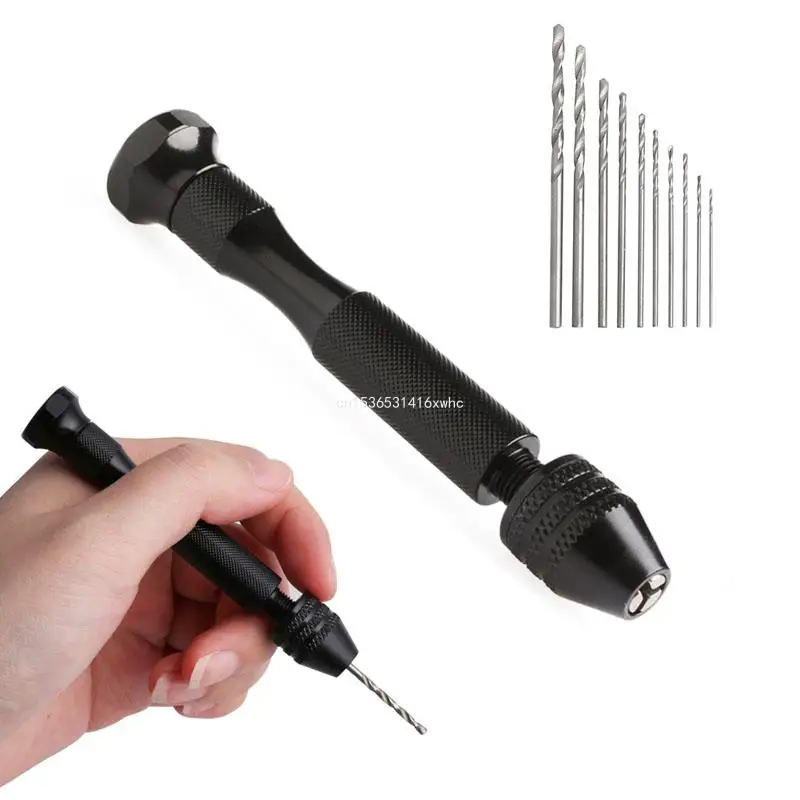 

Dropship Hot Micro Aluminum Hand Drill Keyless Chuck + 10pcs Twist Drills Rotary Tools