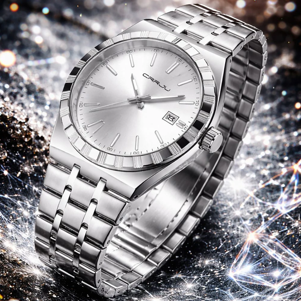 Silver Analog Men's Dress Watch: Stainless Steel Wristwatch with Date - Easy to Read, Perfect Gift