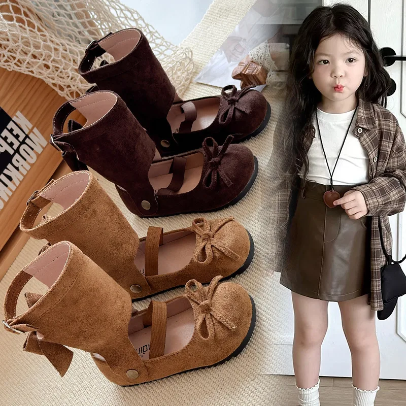 Girls Princess Boots Removable Sweet Kids Leather Boots with Simple Bows 2025 Autumn New Children Casual Fashion Boots Soft Sole