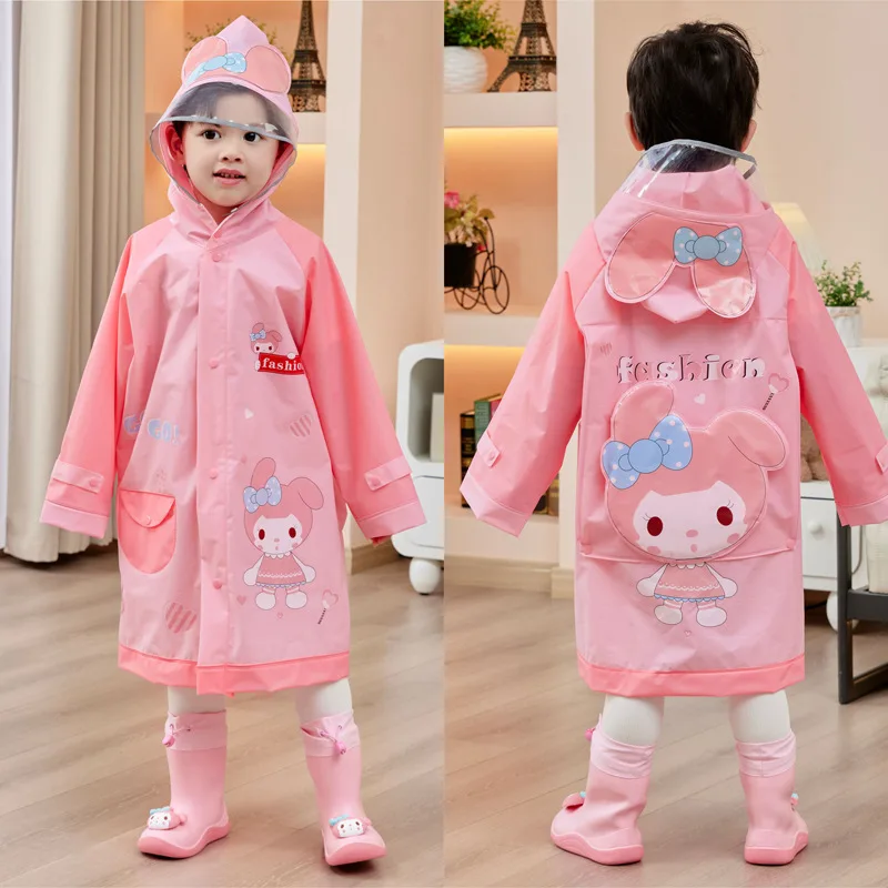 

Kawaii Sanrio Kuromi Children Raincoat My Melody Cinnamoroll Babys Poncho Girl Heart Sweet Cute Thickened Waterproof Kid Gift