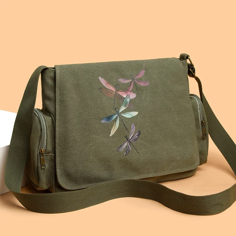 Hot Selling Cat and Dragonfly Pattern Single Shoulder Bag Large Capacity Messenger Crossbody Bag New Practical Style