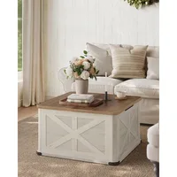 Farmhouse Coffee Table with Storage, Square Coffee Table for Living Room, Center Table with Flip-Top Lids 1