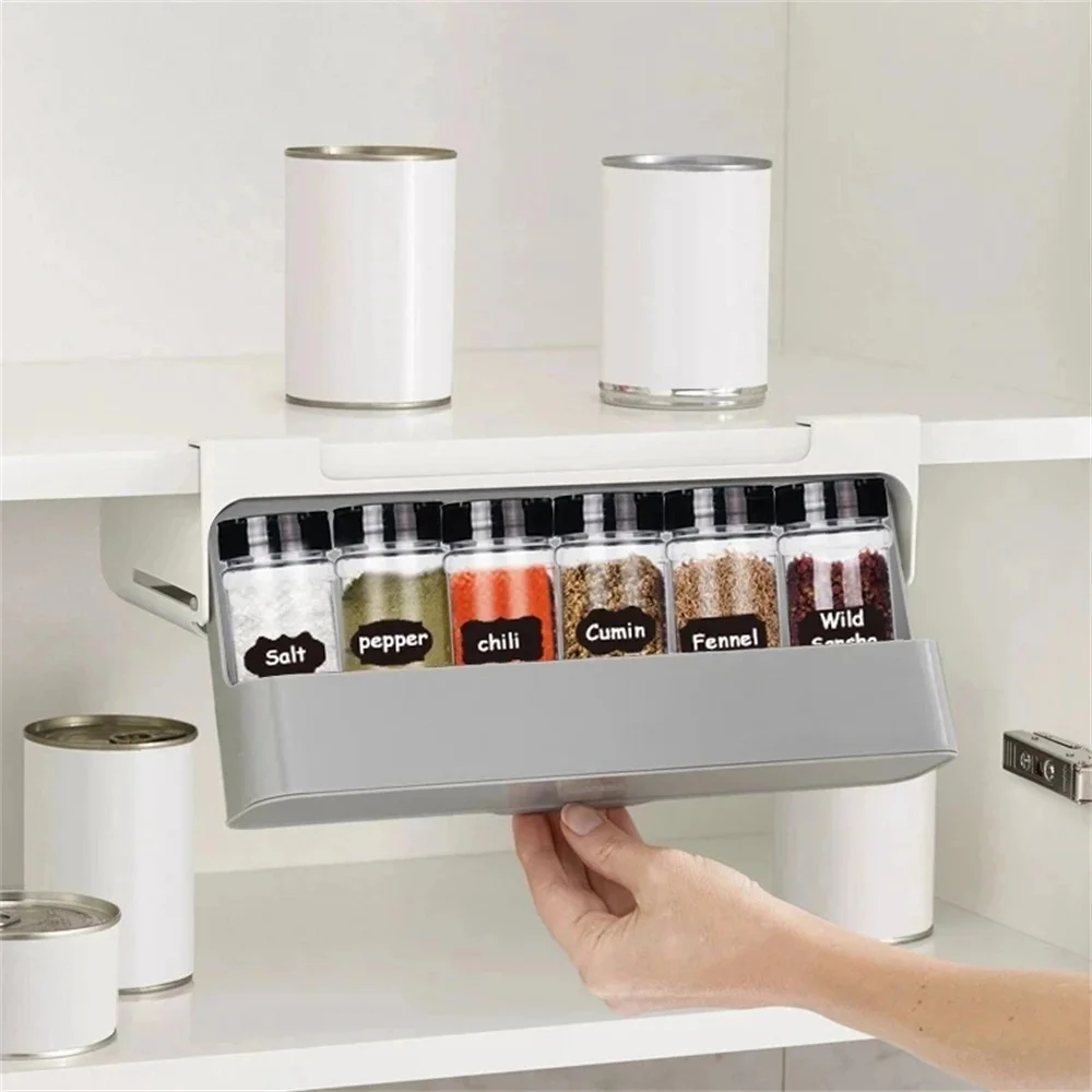 Seasoning Bottle Self-Adhesive Wall-Mounted Under-Shelf Spice Organizer Kitchen Storage Rack seasoning bottle organizer