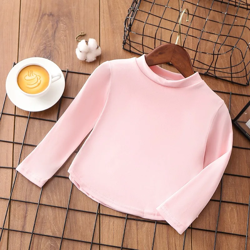1pcs Autumn Winter Children's T-Shirts Solid Color Warm Tops Kids Round Neck Long Sleeve Base Shirt Boys Girls Tshirts Clothes 6