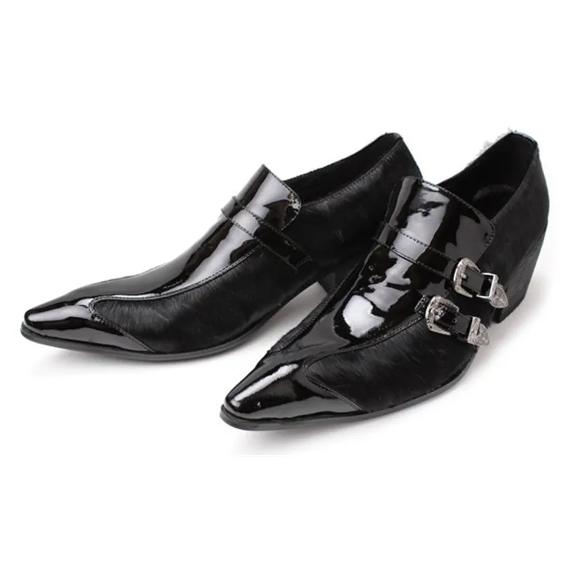 Men Leather Shoes Pointed Toe Buckle High Heel Dress For Wedding Party Office