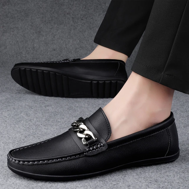 Zapatos sin cordones de cuero para hombre, mocasines informales de