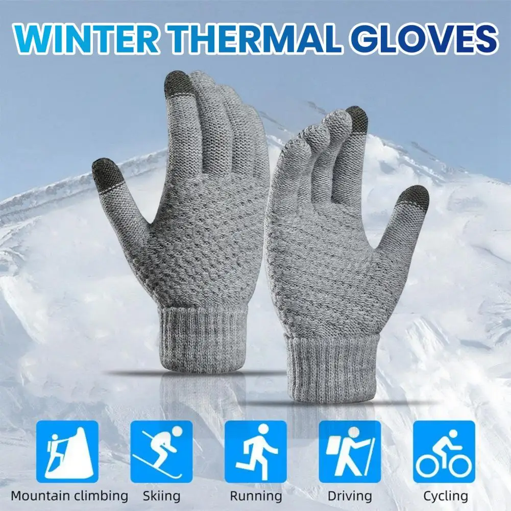 

Knitted Gloves Cozy Stylish Knitting Gloves for Women Men Thickened Ribbed Cuffs Touch Screen Windproof Winter Accessories Touch