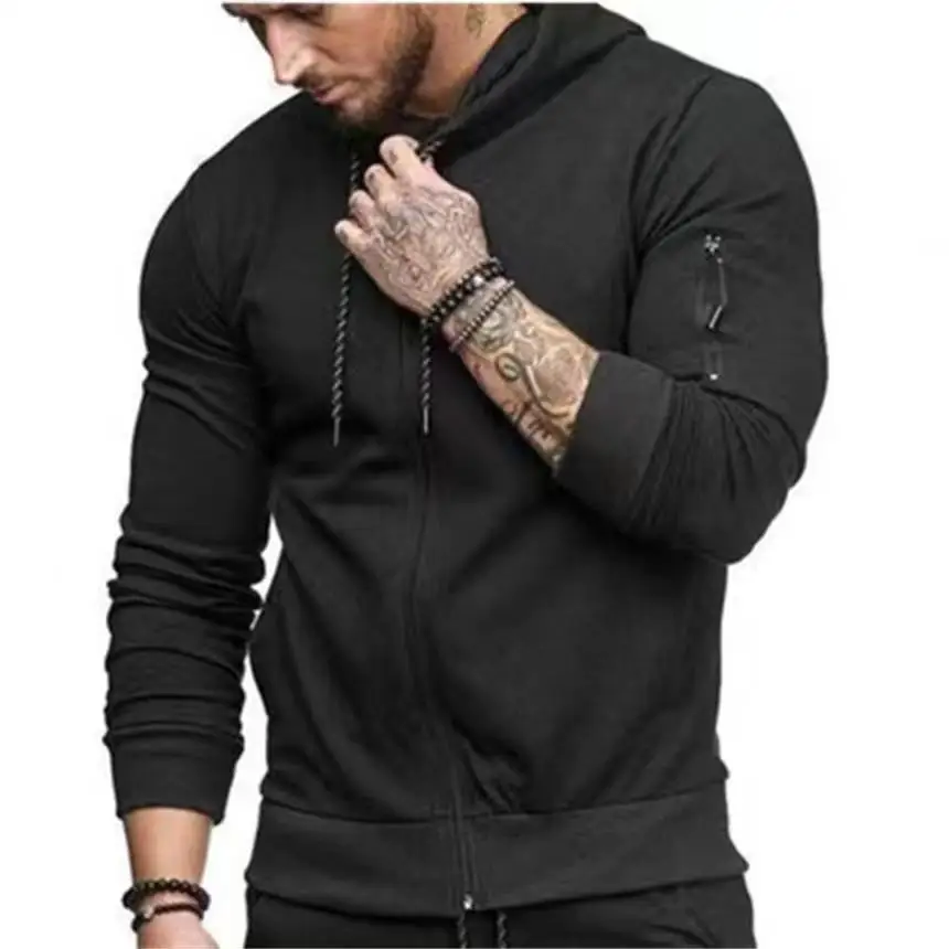 Men's Solid Color Long Sleeved Hooded T-Shirt With Multiple Zippers Tight Fitting Hoodie Men's Sportswear Fitness Running Jacket