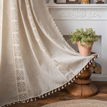 1 Pannelli Boho Tende Semi-Blackout Finestre Tende con Nappe Tende in Cotone e Lino Pannelli per Camera da Letto Soggiorno 1