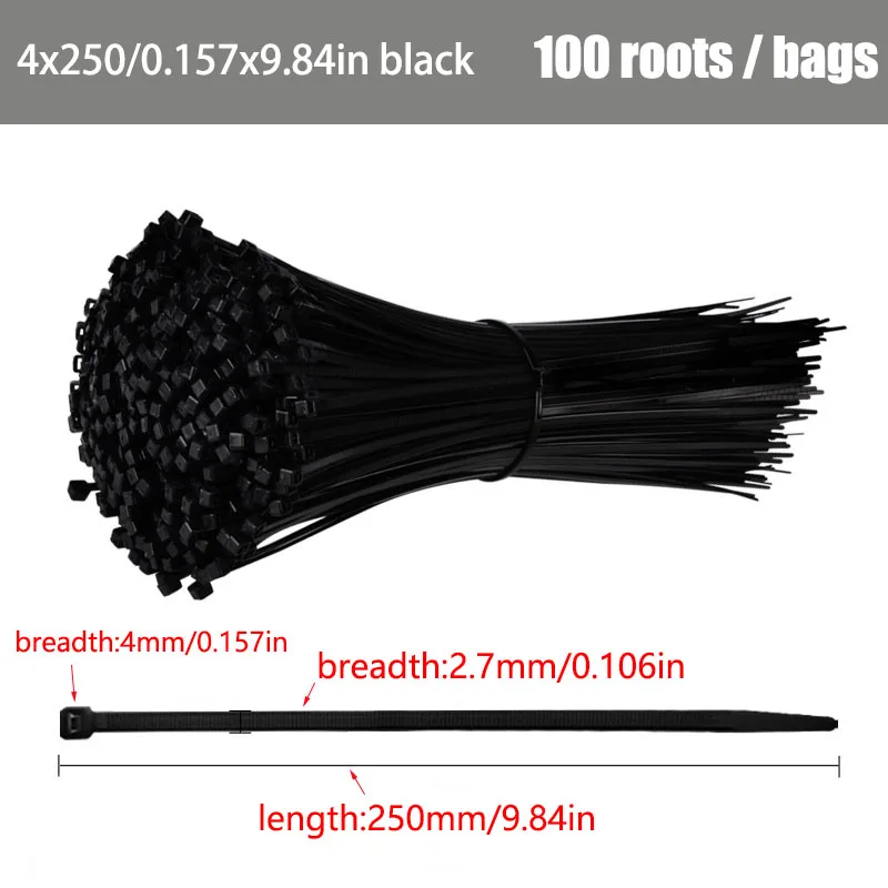 Description Picture 4 of itemSelf-locking plastic nylon tie 100 PCS black 4X150cable tie fastening ring cable tie zip wraps strap  nylon cable tie set