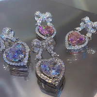 Exquisite Full Rhinestone Bow Earrings for Women Sparkling Crystal Love Heart Bowknot Drop Earring Girls Party Wedding Jewelry - Image 4
