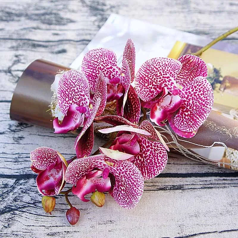3D Small Butterfly Orchid 6 Heads/Bundle Fake Flower Home Drapery Wall Wedding Decoration Christmas Diy Artificial Phalaenopsis