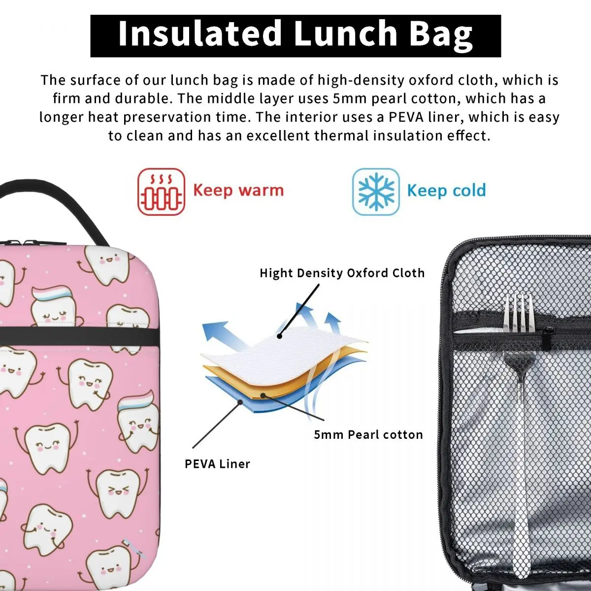 Dentist Cute Pattern Insulated Lunch Bag for Women Waterproof Tooth Medical Cooler Thermal Lunch Tote Office Picnic Travel