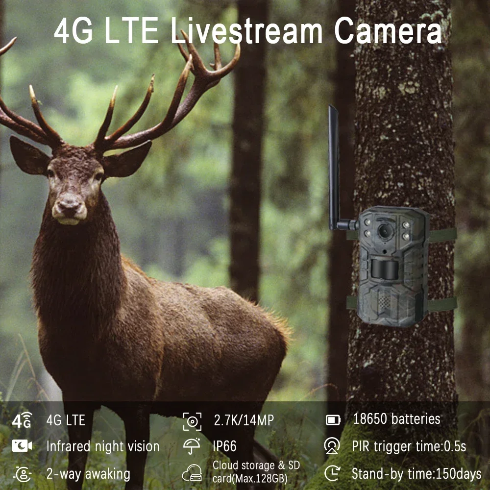 4G LTE APP Wireless Solar Camera 14MP Infrared Night Vision Device Hunting Trail Camera 2.7K HD 14MP Motion Activated