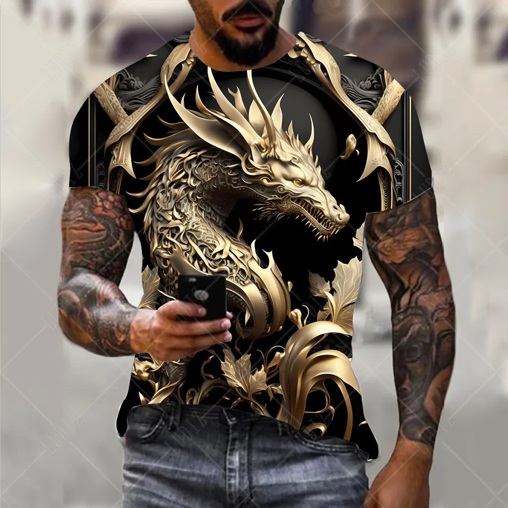 Men's Dragon T-shirt Fashion 3d Printed T Shirt Animal Pattern Short-sleeved Oversized Streetwear Tees Summer Casual Men's Tops