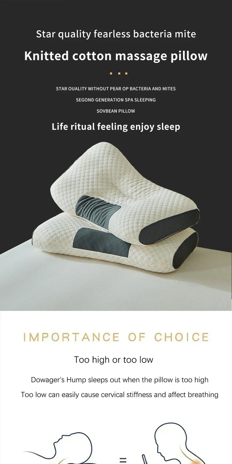 Description Picture 3 of item2024 Neck Pillow Help Sleep And Protect The Neck Cervical Orthopedic Household Soybean Fiber SPA Massage Pillow For Sleeping
