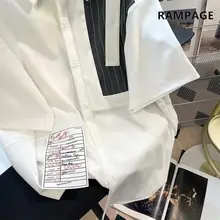  French Vintage Casual Fashion Men's Clothing Summer New Loose Short Sleeve Lapel Spliced Label Striped Printed Handsome Shirt 