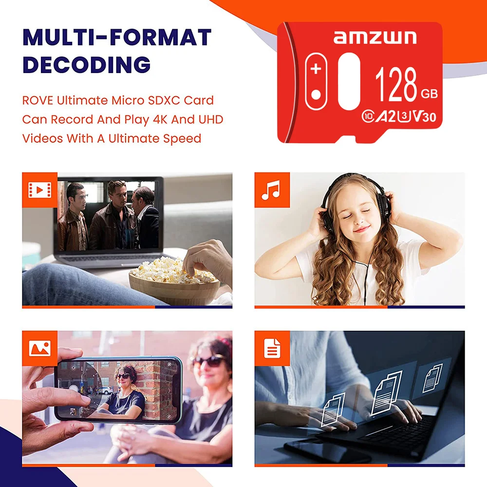 오리지널 amzwn 128GB 메모리 카드 64GB 32GB 플래시 마이크로 카드 TF 고속 C10 미니 SD