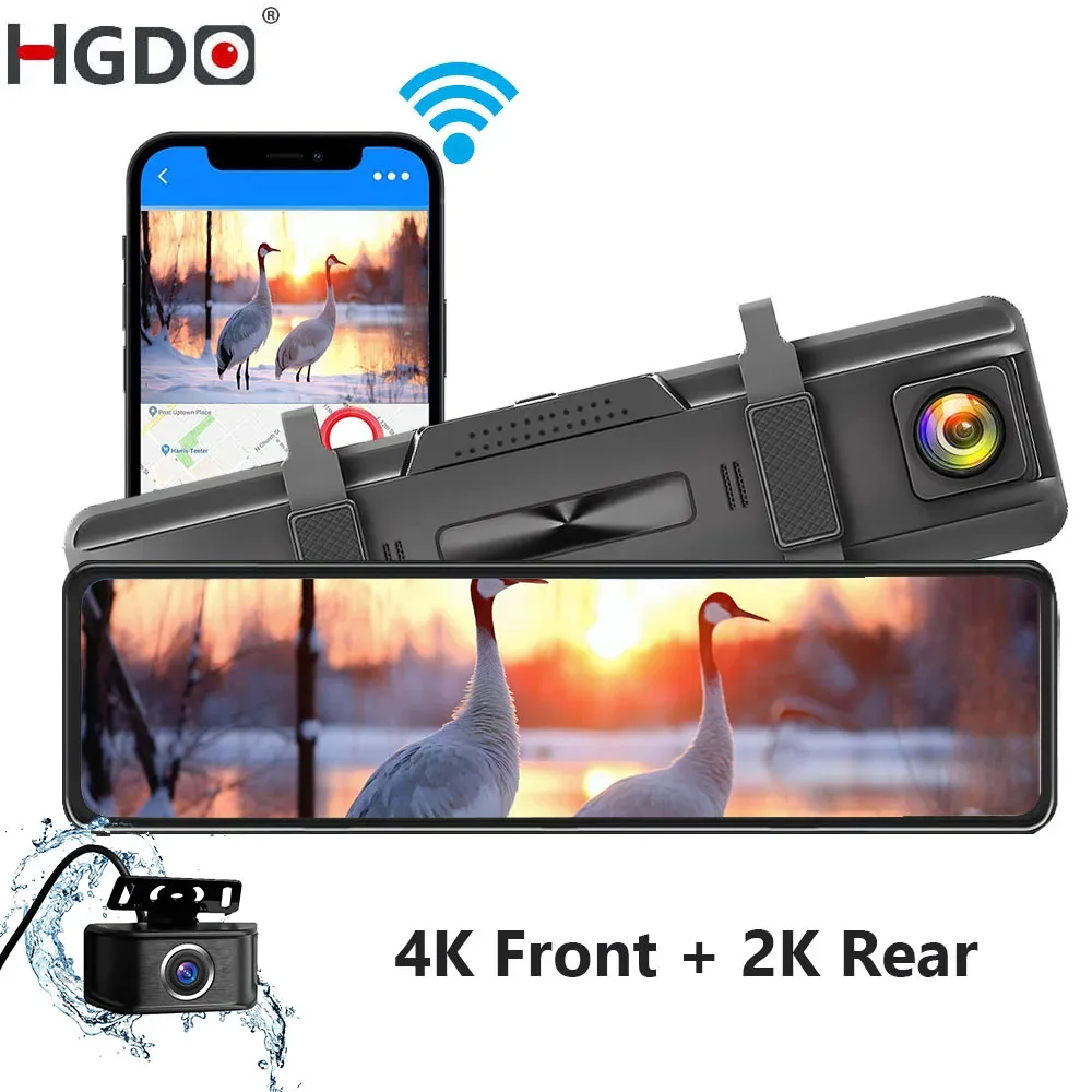 

HGDO 4K&2K Dash Cam for Car 4K UHD Mirror Camera Front Rear Video Recorder with Mount GPS WIFI Voice Control iOS/Android App