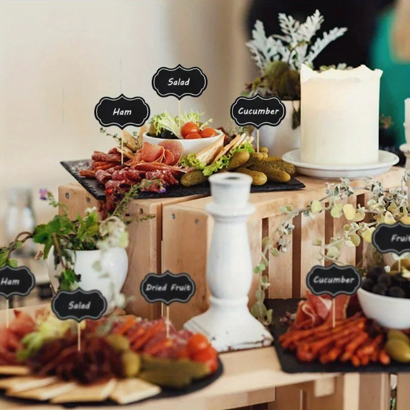 24 Stücke Leere Tafel Cupcake Topper Lebensmittel Buffet Label Zeichen Dessert Kuchen Topper Zahnstocher Hochzeit Party Dekorationen – Detail 2