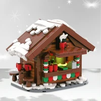 MOC Winter Countryside Christmas Decorate Building Block Set Christmas Cabin Coffee Cart Hot Drinks Christma series Kid Toy Gift 3