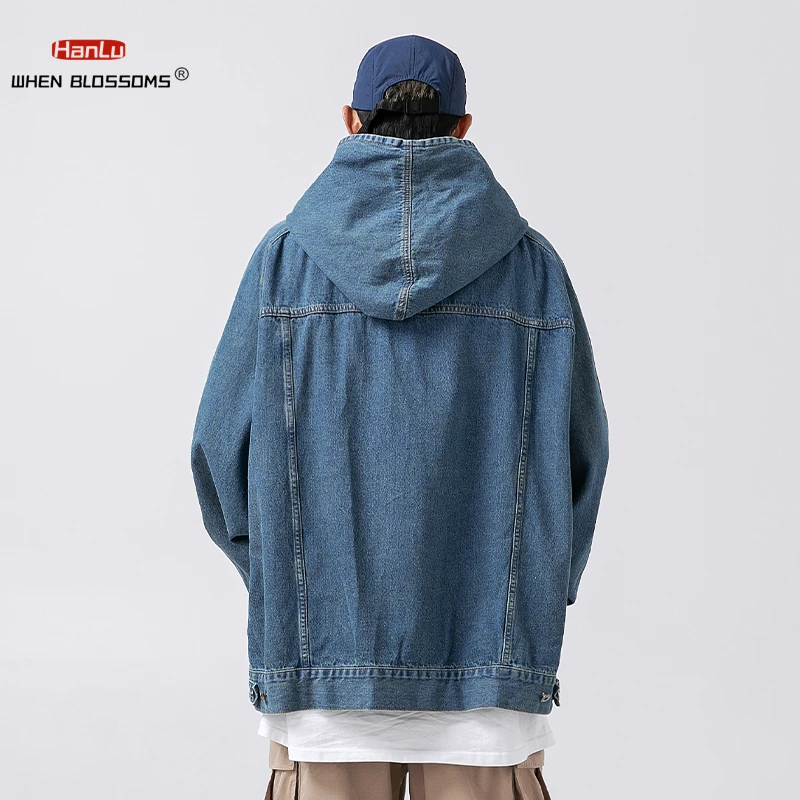 Men Vintage Hooded Denim Jacket Streetwear Y2K Hip Hop Fashion Solid  Distressed Pullover Coat 2023 Harajuku Casual Loose Jackets - AliExpress