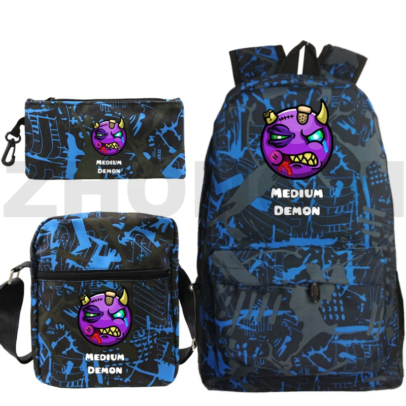 

New Game Geometry Dash School Backpack for Kindergarten Primary Students Children Cartoon Canvas Rucksack 3 Pcs/Set Pencil Case