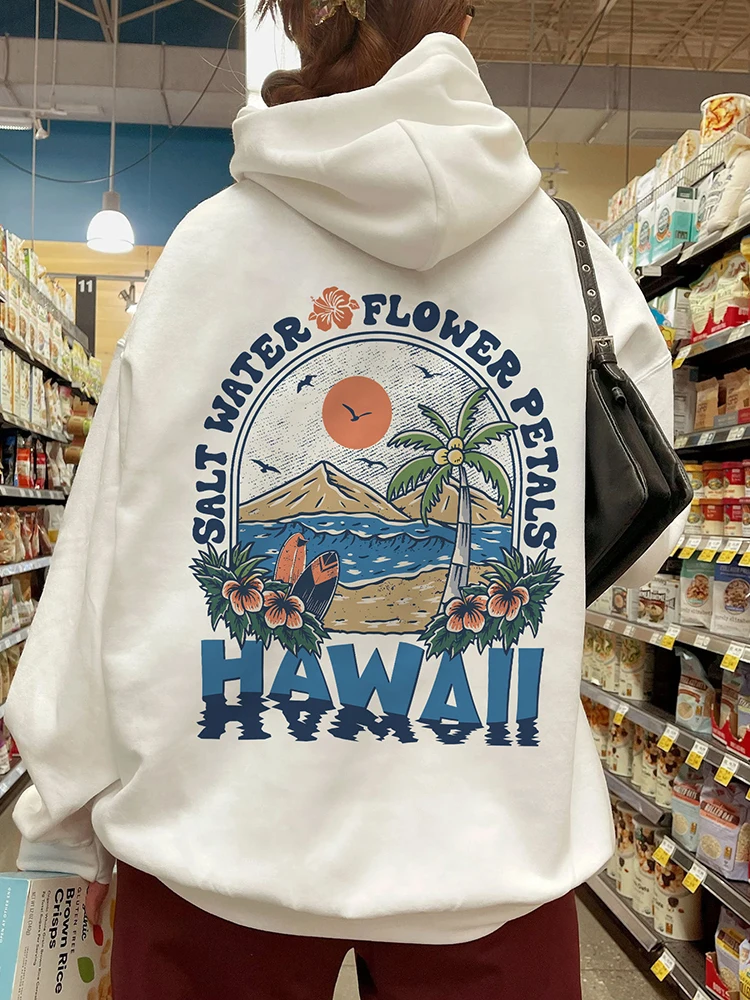 

Hawaii Salt Water Flower Petals Printed Hoodie for Women Casual Comfortable Warm Tops Oversize Sweatshirt Trend female Clothes