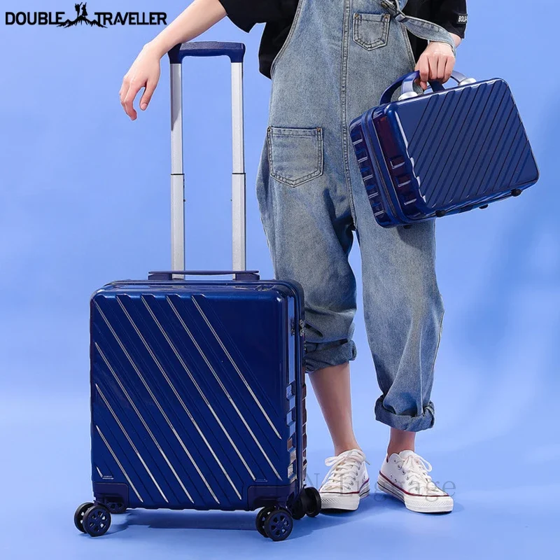 Carry ons suitcase on wheels ABS+PC travel luggage set cabin rolling luggage fashion trolley case bag rose gold for Women 18''20