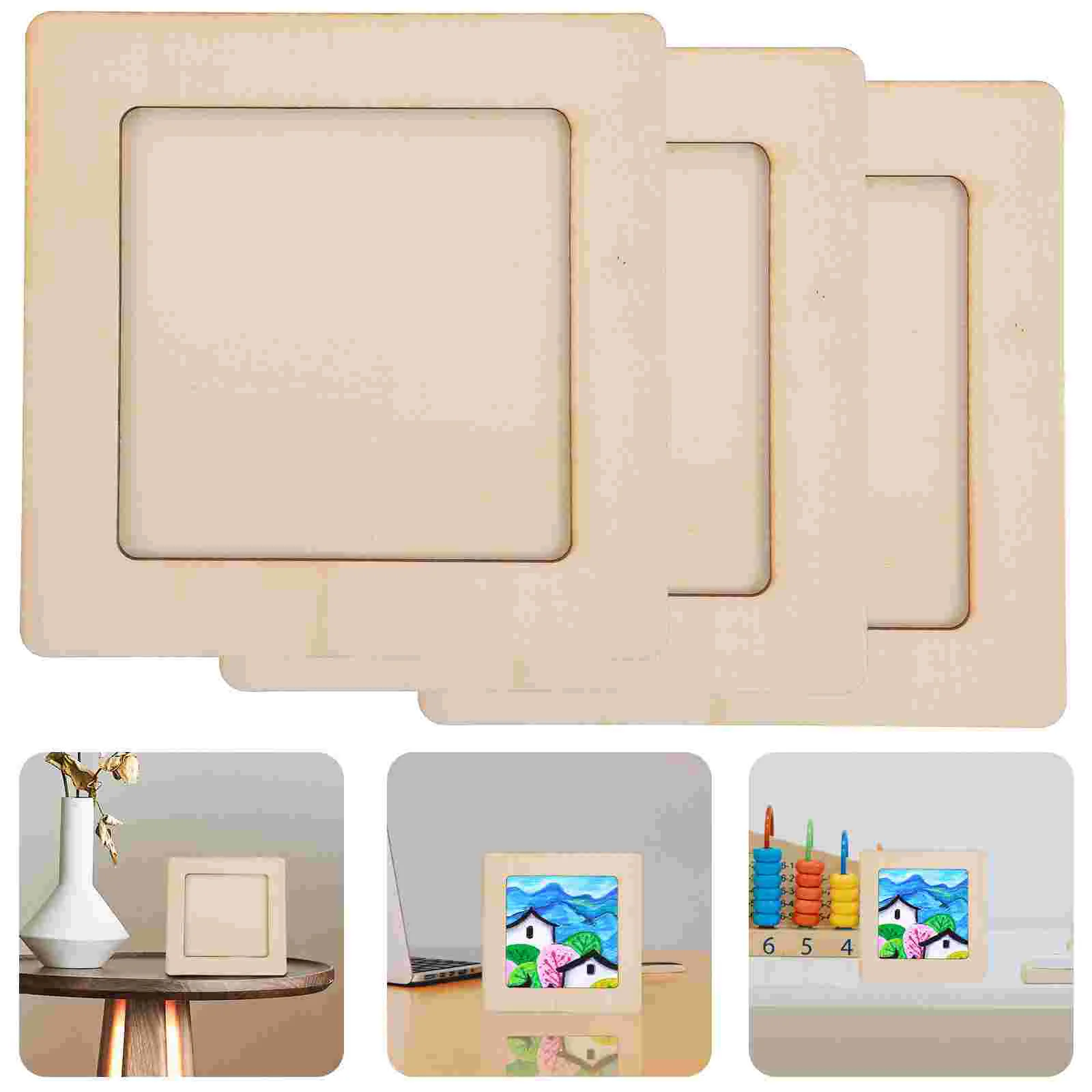 

3 Pcs Wooden DIY Photo Frame Kids and Crafts Picture for Frames Unfinished Puzzle Decorate Child