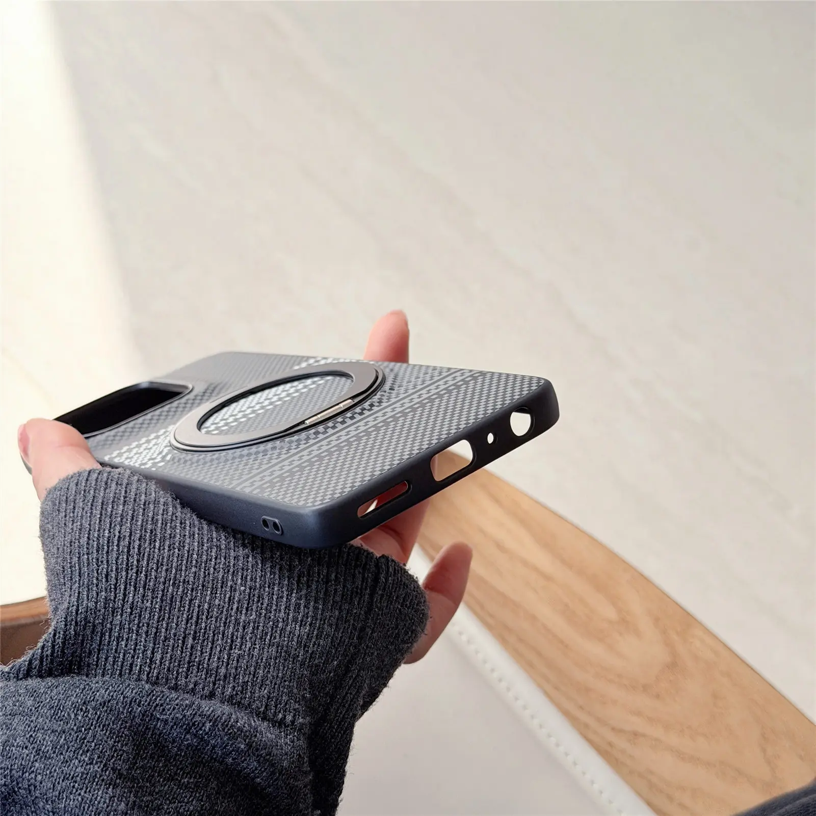 Magnetic Rotating Stand Shockproof Braided Texture Phone Case