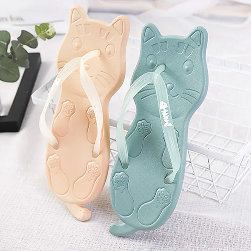 

Cute Cat Soles Sandals Slippers Summer Women Flip Flops Comfortable Outdoor Leisure Beach Sandals Non-slip Indoor Home Slippers