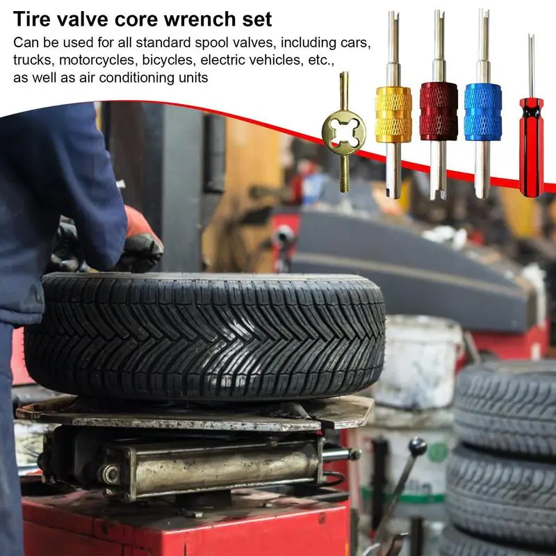 

Tire Valve Core Wrench Set 5Pcs Valve Stem Removal Rubber Valve Stem & Valve Core Remover Tool Valve Stem Puller Installer Tool